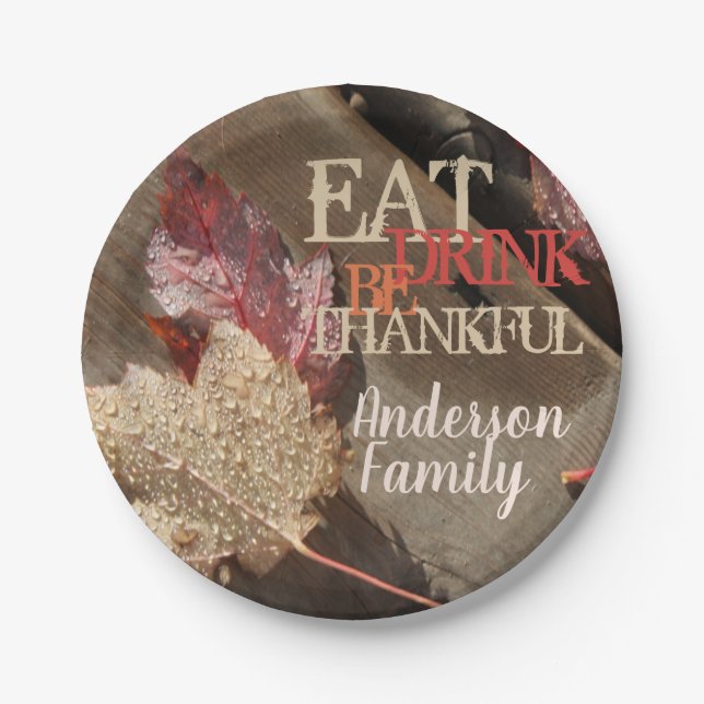 Plato De Papel La bebida de Acción de Gracias Sea Agradecida Foto (Anverso)