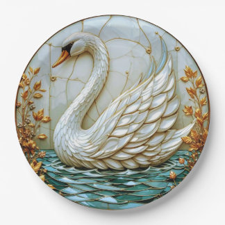 Plato De Papel La belleza de un cisne con decoración de planta do