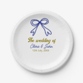Plato De Papel La boda de oro azul marino lazo pareja nombre 