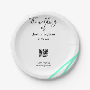 Plato De Papel La boda del código QR del nombre de la pareja esca