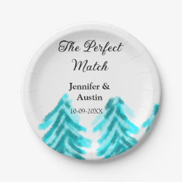 Plato De Papel La boda del pino azul de invierno la pareja perfec