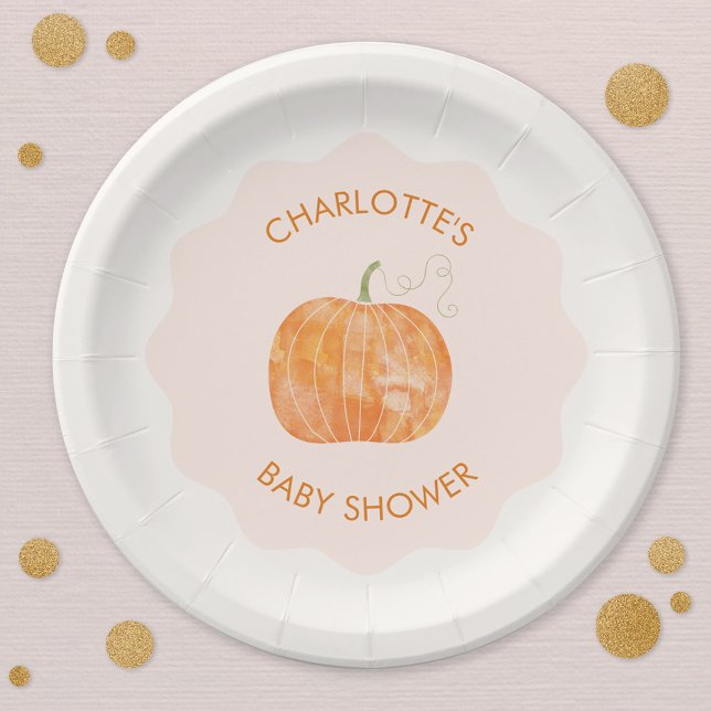 Plato De Papel La calabaza otoño otoño otoño se personaliza Baby  (Pumpkin autumn fall baby shower personalized party paper plates)