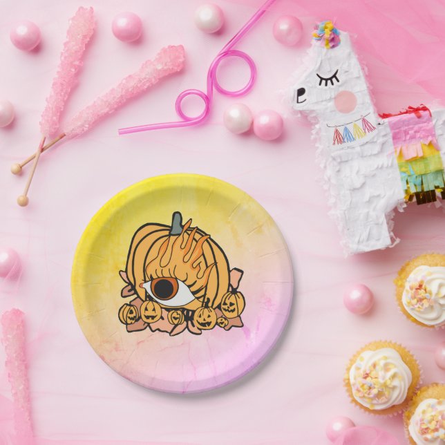 Plato De Papel La Calabaza Retro Flamaba El Ojo (Fiesta)