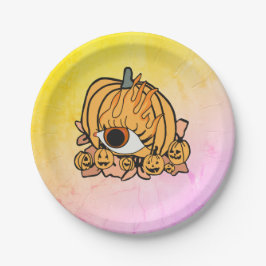 Plato De Papel La Calabaza Retro Flamaba El Ojo