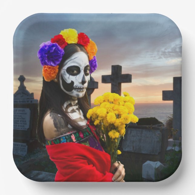 Plato De Papel La Calavera Catrina  (Anverso)