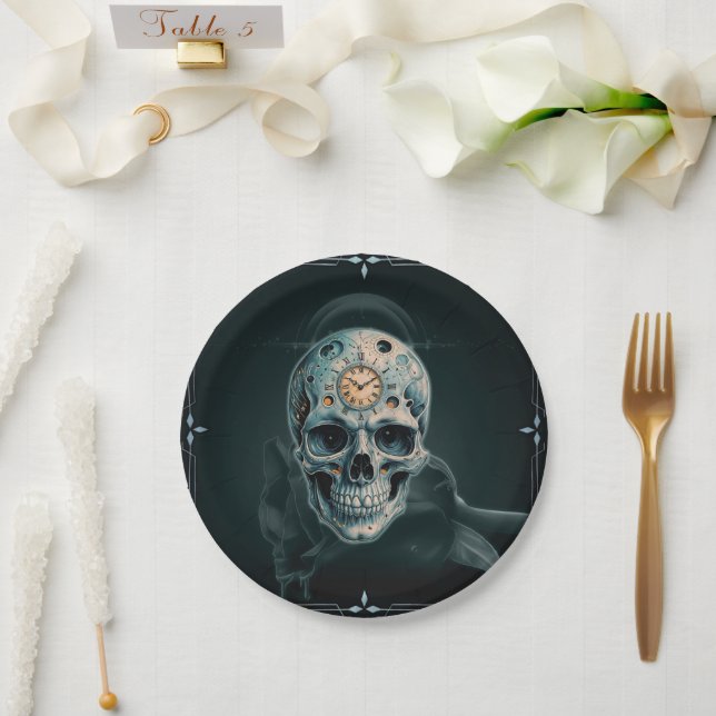 Plato De Papel La Calavera del Tiempo: números romanos (Boda)