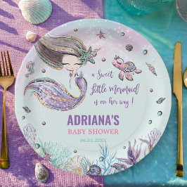 Plato De Papel La caprichosa sirena bajo el mar Chica Baby Shower