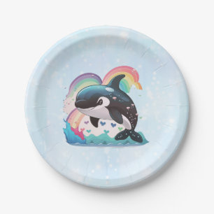 Plato De Papel La caza de ballenas asesina de Kawaii Orca llueve 