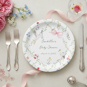 Plato De Papel La cigüeña de la rosa y la cinta Signature