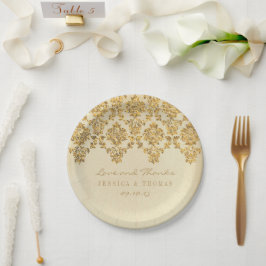 Plato De Papel La Colección de Boda Damasco Dorado Vintage Glam