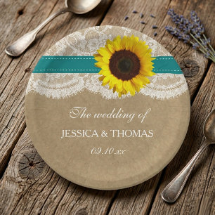 Plato De Papel La Colección de Boda de Girasoles de Kraft Rústico
