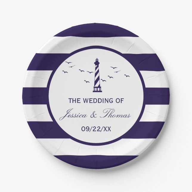 Plato De Papel La colección de Bodas del faro náutico (Anverso)