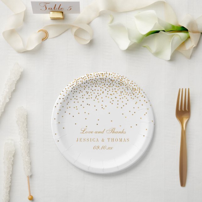 Plato De Papel La colección de Bodas Glam Gold Confetti (Boda)