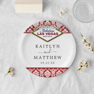 Plato De Papel La colección de Bodas Purpurinas Damask Las Vegas