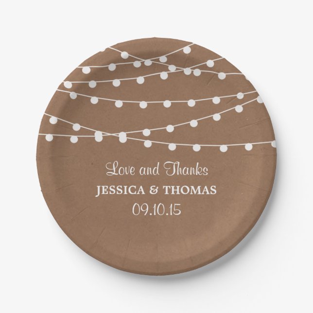 Plato De Papel La colección de Bodas Rustic Kraft Lights (Anverso)