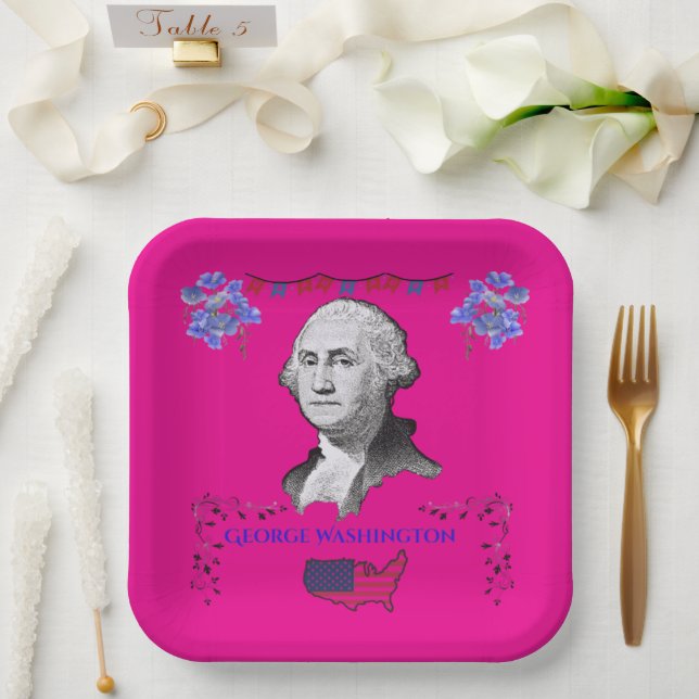 Plato De Papel La contribución de Washington rosa profundo (Boda)