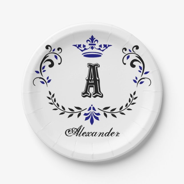 Plato De Papel La Corona Vieron Un Monograma Boda (Anverso)