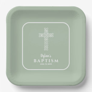 Plato De Papel La cruz verde sabia bautizo bautismo bautizo