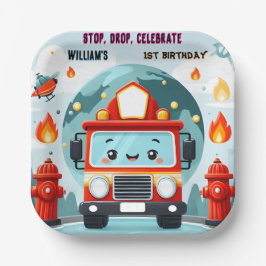 Plato De Papel La Cute Hot Fire Truck Engine Safety 1º cumpleaños