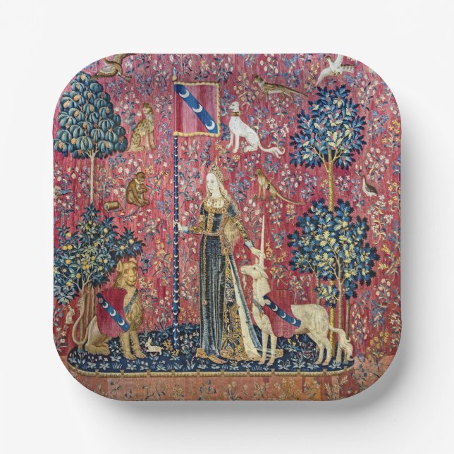 Plato De Papel La dama y el unicornio, tocan (Anverso)