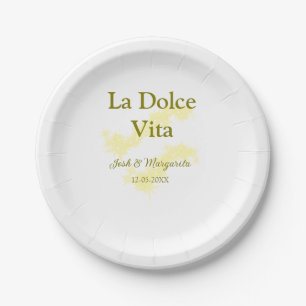 Plato De Papel La Dolce Vita amarillo pareja de boda Nombre fecha