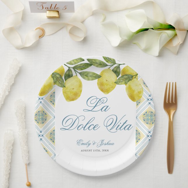 Plato De Papel La Dolce Vita Boda de limón italiano (Boda)