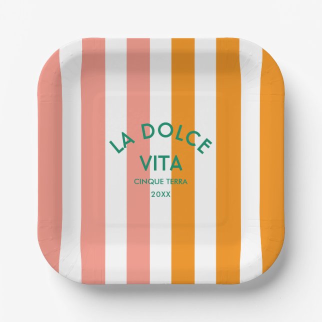 Plato De Papel La Dolce Vita Cinque Terra Cabana Stripe (Anverso)