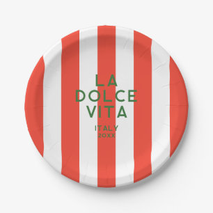Plato De Papel La Dolce Vita Italia Tiras Rojas de Cabana