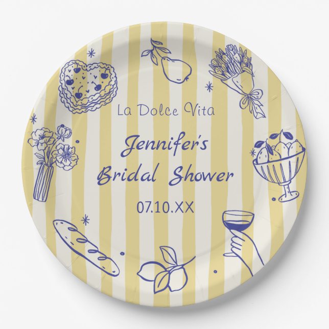 Plato De Papel La Dolce Vita Italian Lemon Bridal Shower (Anverso)
