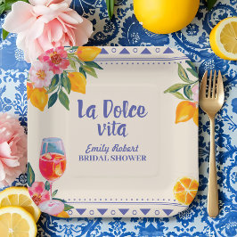 Plato De Papel La Dolce Vita Lemon Italiana & Floral Bridal Showe