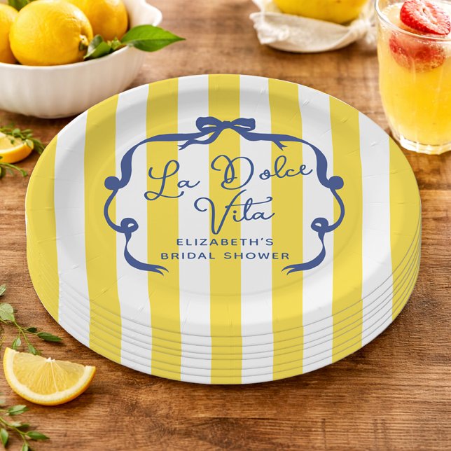 Plato De Papel La Dolce Vita Yellow Stripe Bridal Shower (La Dolce Vita Yellow Stripe Bridal Shower Paper Plates
)
