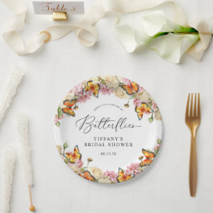 Plato De Papel La ducha de novias de Butterflies Peonies