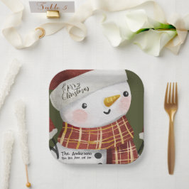 Plato De Papel La dulce navidad de Snowman Merry