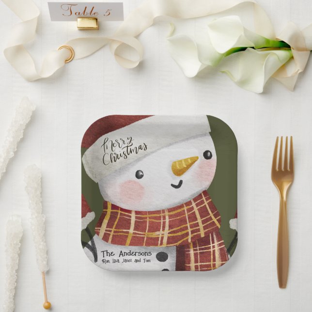 Plato De Papel La dulce navidad de Snowman Merry (Boda)