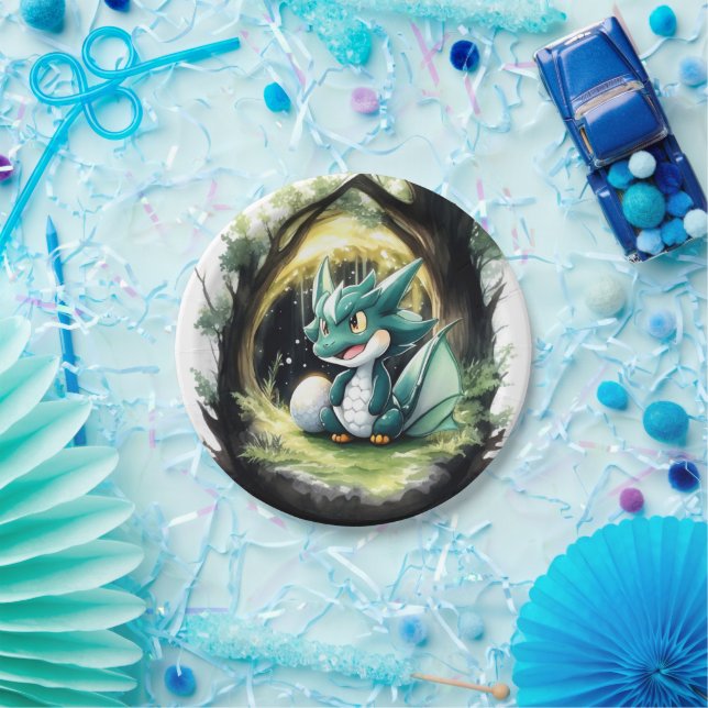 Plato De Papel La encantadora Baby Shower Dragon (Fiesta)