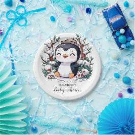 Plato De Papel La encantadora Bonito Penguin Baby Shower
