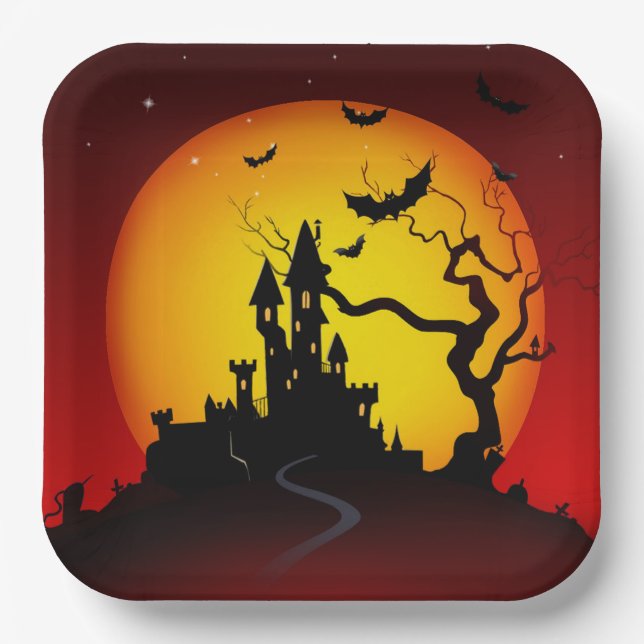 Plato De Papel La encantadora casa de Halloween (Anverso)