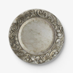Plato De Papel La falsa plata/el estaño del vintage aumentó