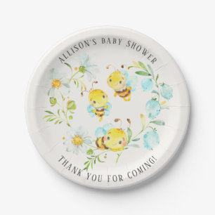 Plato De Papel La familia Bee de 3 abejas Baby Shower 