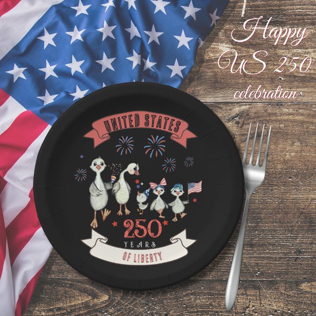 Plato De Papel La familia cute de los gansos estadounidenses 250  (Cute Geese Family US 250 Years of Liberty Celebrat Paper Plates)