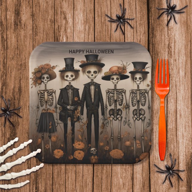 Plato De Papel La familia de Skeleton feliz Halloween (Subido por el creador)