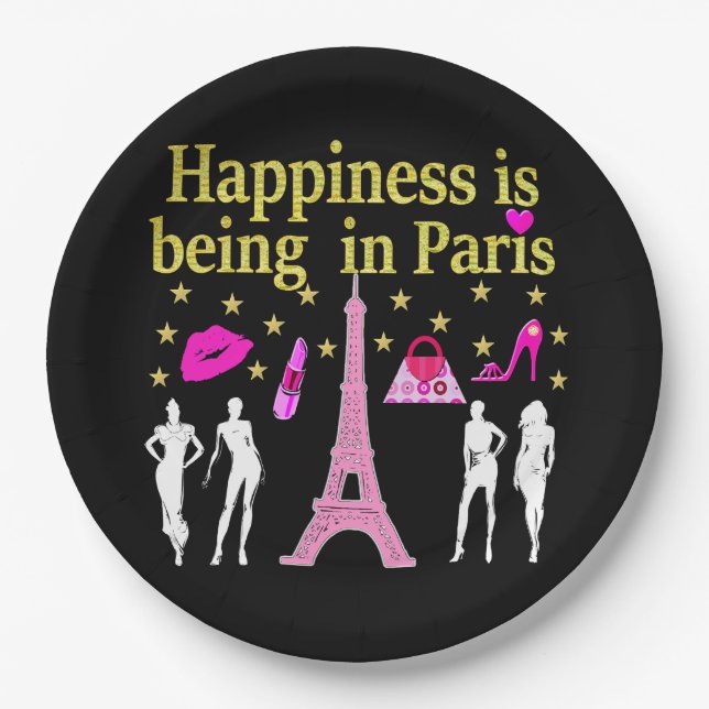 PLATO DE PAPEL LA FELICIDAD ESTÁ SIENDO EN PARÍS (Anverso)