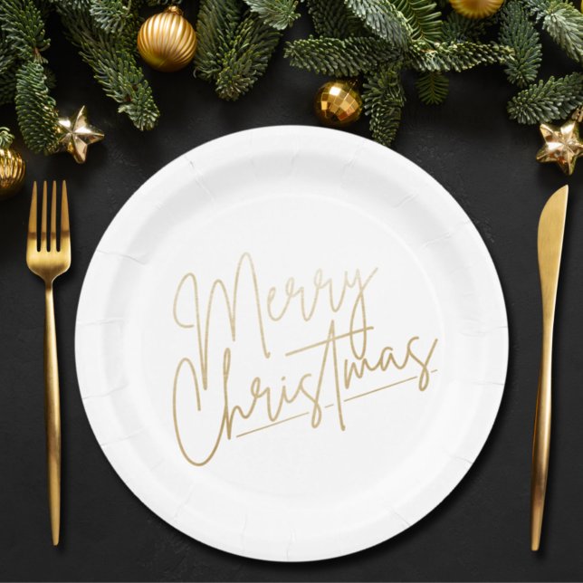 Plato De Papel La Feliz Navidad Dorada en Blanco (Subido por el creador)