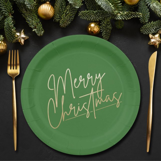 Plato De Papel La Feliz Navidad Dorada en Verde (Subido por el creador)