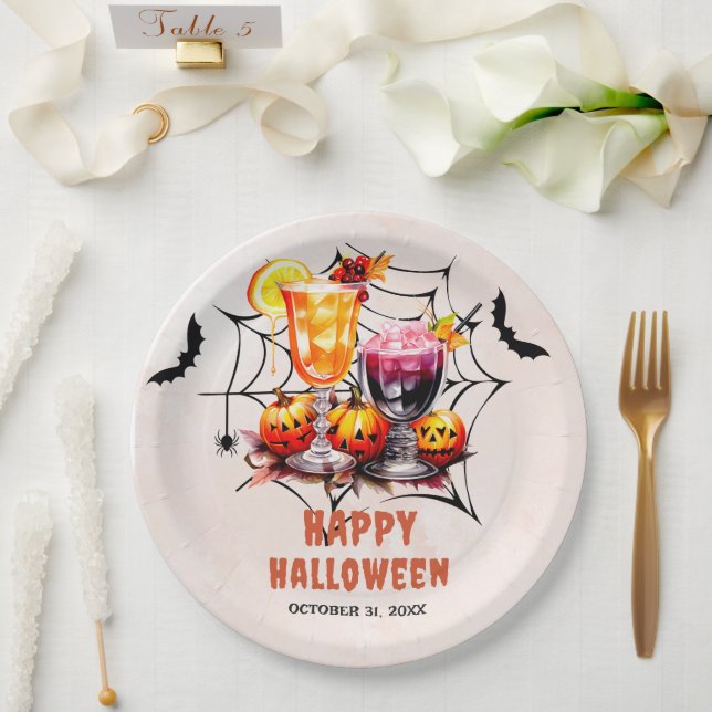 Plato De Papel La fiesta de Halloween Hermosa bebida Cóctel (Boda)