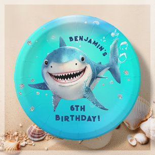 Plato De Papel La fiesta del cumpleaños del tiburón bajo el mar