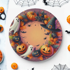 Plato De Papel La flor de la festividad de Halloween encantada
