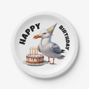 Plato De Papel La gaviota vistiendo el cumpleaños del gorra de cu