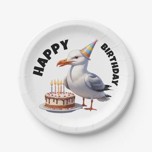 Plato De Papel La gaviota vistiendo el cumpleaños del gorra de cu (Anverso)
