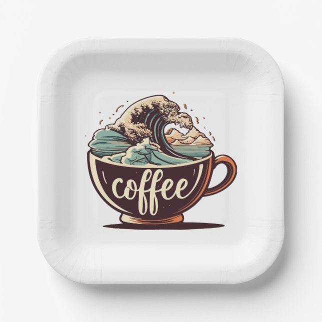 Plato De Papel La Gran Ola De Café (Anverso)